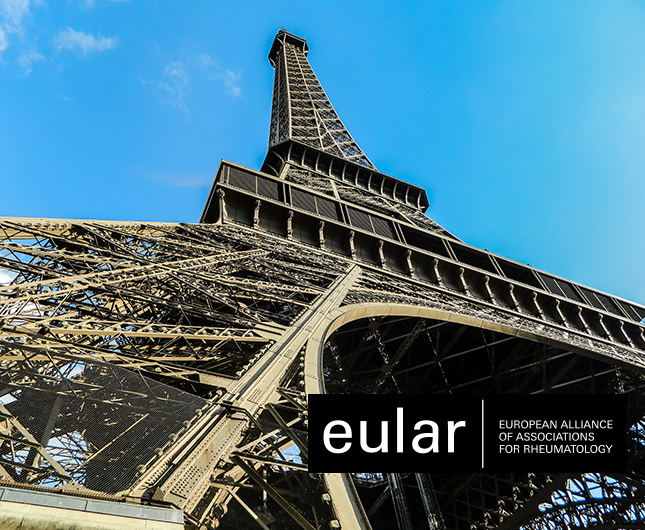 Eifeltornet mot blå himmel i samband med European Congress of Rheumatology